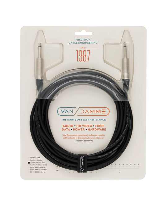 Van Damme Pro Grade Classic XKE flexible live performance guitar cable retail packaging with Neutrik NP2X mono jacks at Arda Suppliers
